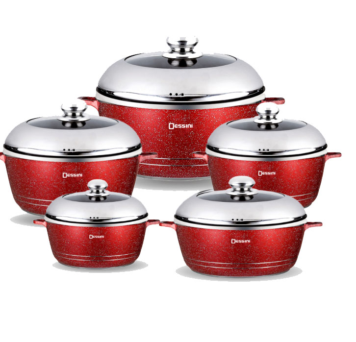 10 Piece Dessini Die Casting Cookware Set Red MK Bed Linen