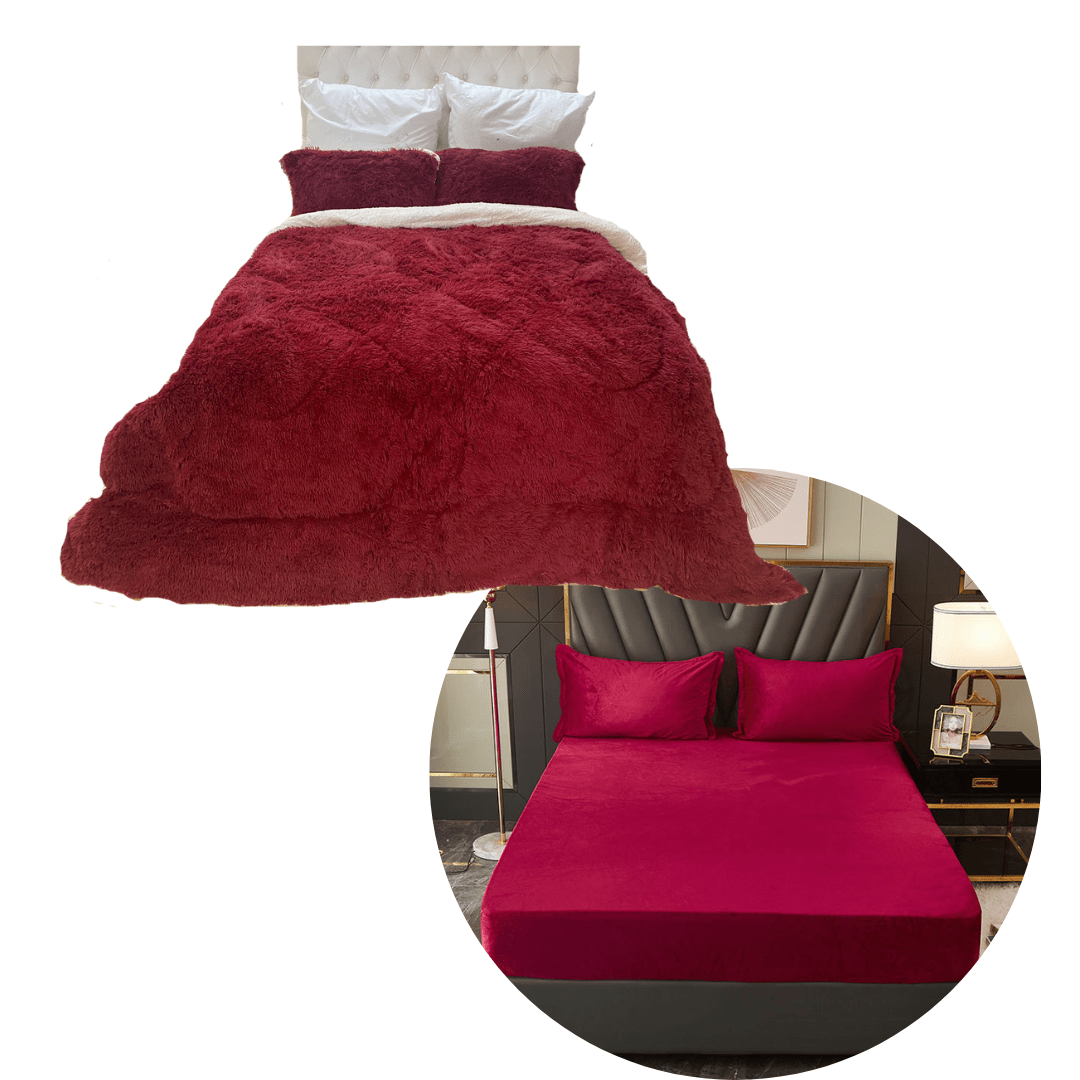 8 piece - Reversible Fluffy Comforter + Fleece Velvet Sheet Bundle Set ...