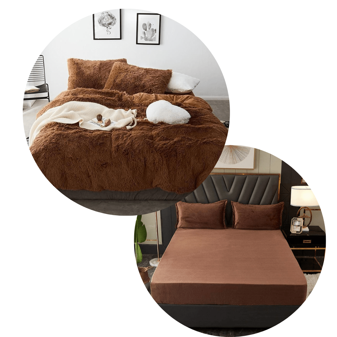 8 piece Reversible Fluffy Comforter + Fleece Velvet Sheet Bundle Set